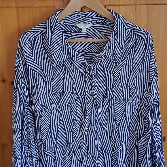 NWT Terra & Sky Navy White Stripe Print Mini Shirt Dress Size 4X - Picture 2 of 12